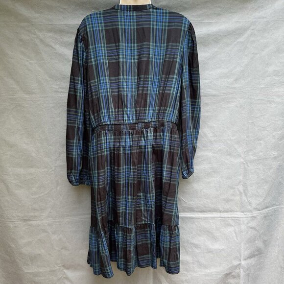 Free Assembly Size Large L Blue Green Tartan Plaid Dress V-Neck Mini Faux Wrap - Picture 2 of 6